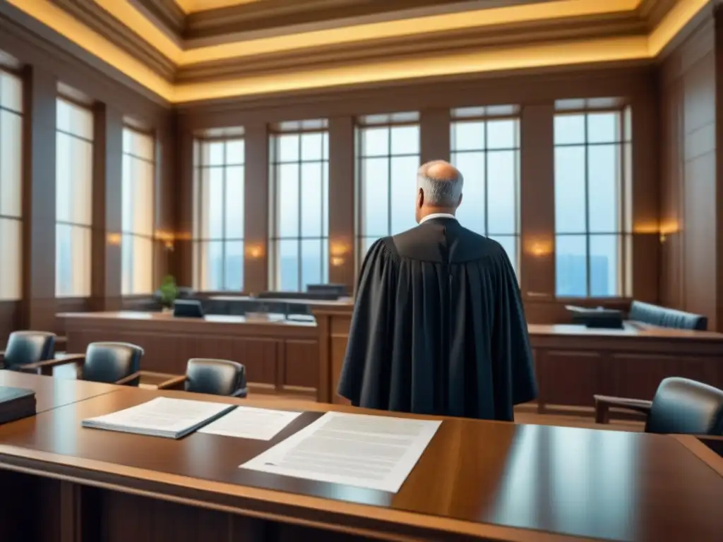 Escena legal en moderno tribunal: disputa inmobiliaria Intensa disputa legal en lujoso tribunal por proyectos de restauración inmobiliaria