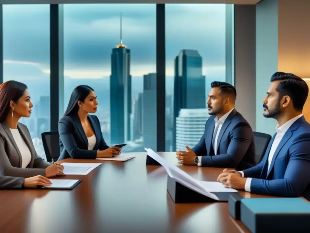 Intensa negociación con autoridades mexicanas en sala moderna Intensa negociación con autoridades locales inmobiliarias en moderna sala de juntas