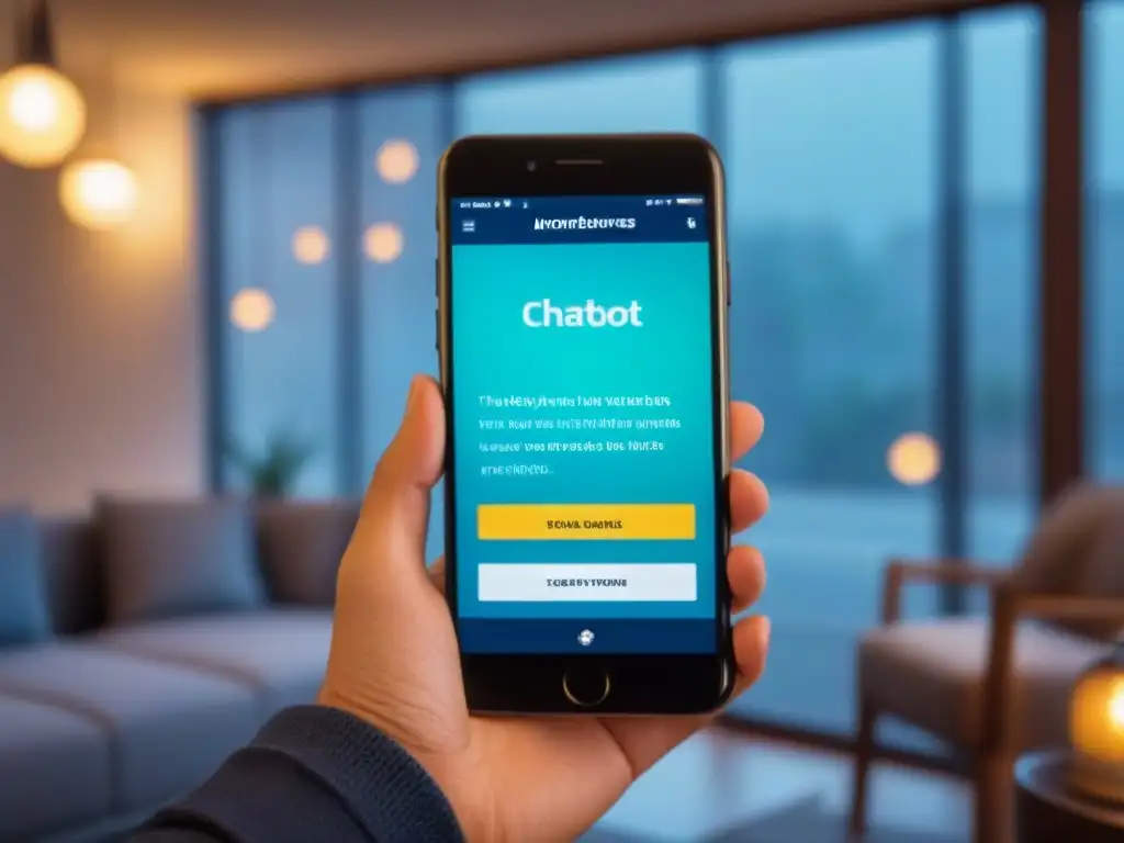 Chatbot inmobiliario: conversación realista en pantalla Interfaz de chatbot inmobiliario en smartphone, comunicación automatizada