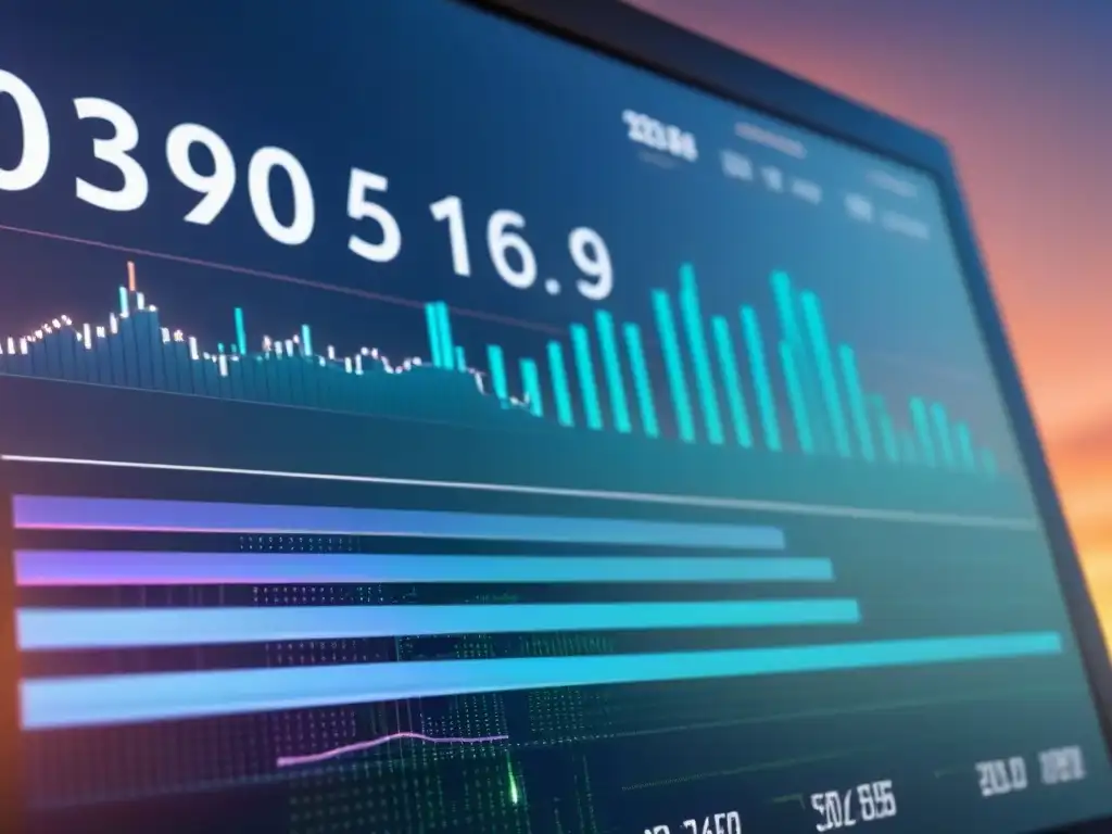 Interfaz digital futurista para inversión inmobiliaria en 2023 Una interfaz digital futurista muestra datos e análisis de inversión inmobiliaria, con gráficos dinámicos y números sobre un fondo minimalista