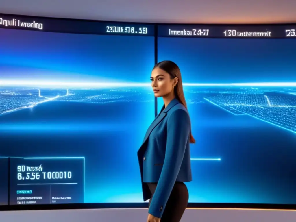 Interfaz digital inmersiva de inversión inmobiliaria futurista en 8k Una interfaz digital futurista muestra oportunidades de inversión inmobiliaria en plataformas online