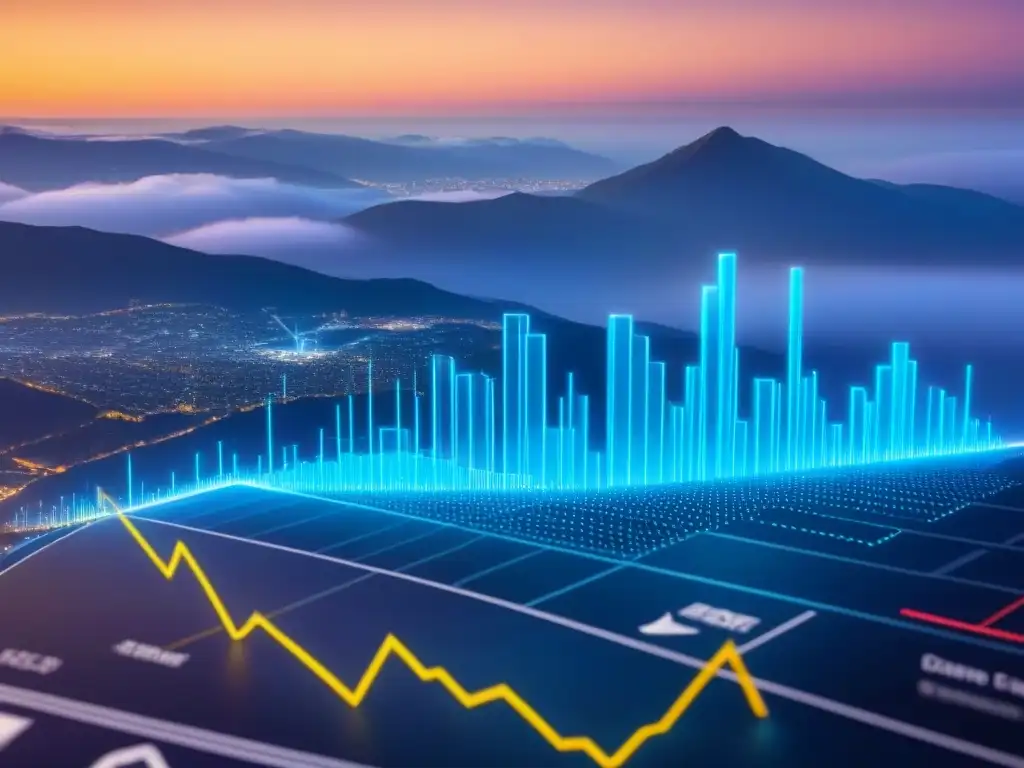 Interfaz digital futurista de valuación inmobiliaria en tiempo real Interfaz digital futurista mostrando valoración de propiedades en tiempo real con gráficos y números, personalización informes valoración propiedades