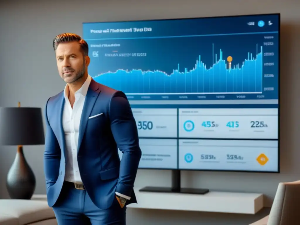 Interfaz digital de inversión inmobiliaria: innovación y profesionalidad en 8k Interfaz digital innovadora para inversionistas inmobiliarios con gráficos interactivos y listados de propiedades
