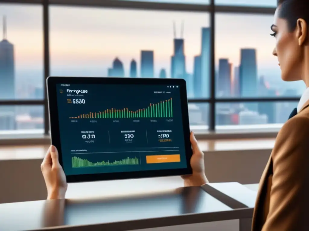 Proceso de refinanciamiento hipotecario digital en tablet Interfaz digital moderna para refinanciamiento en mercado inmobiliario digital en tableta, con gráficos interactivos y asistencia en tiempo real