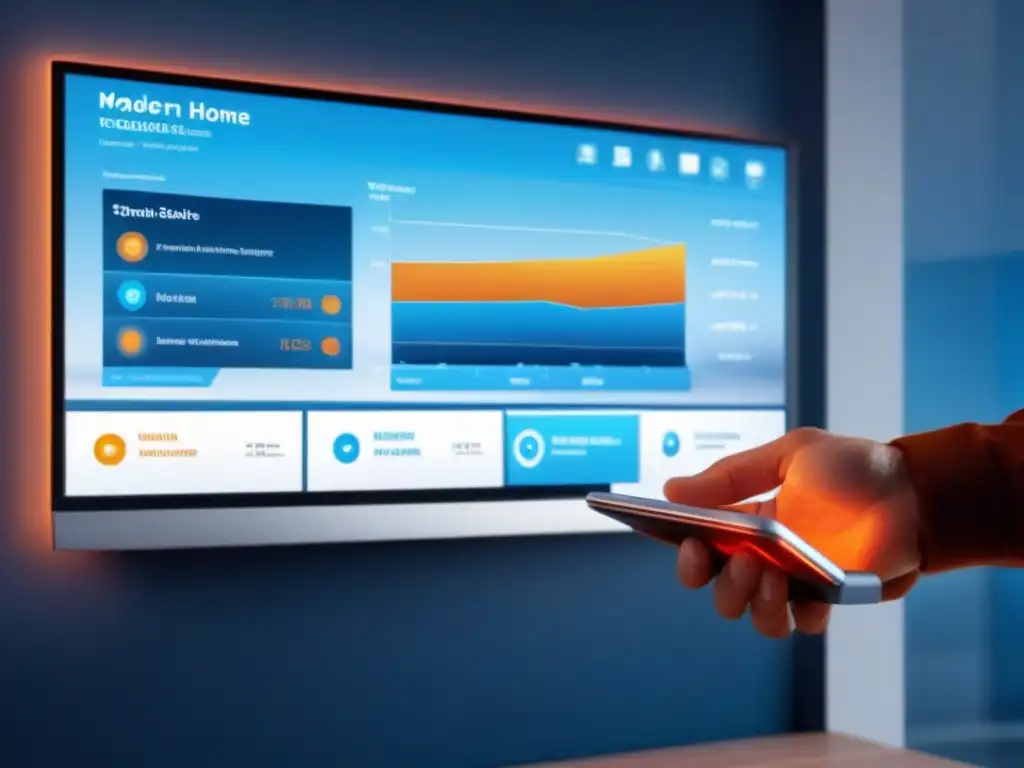 Interfaz digital futurista: mercado inmobiliario de España en 3D Interfaz futurista muestra casa inteligente y tendencias inmobiliarias en España