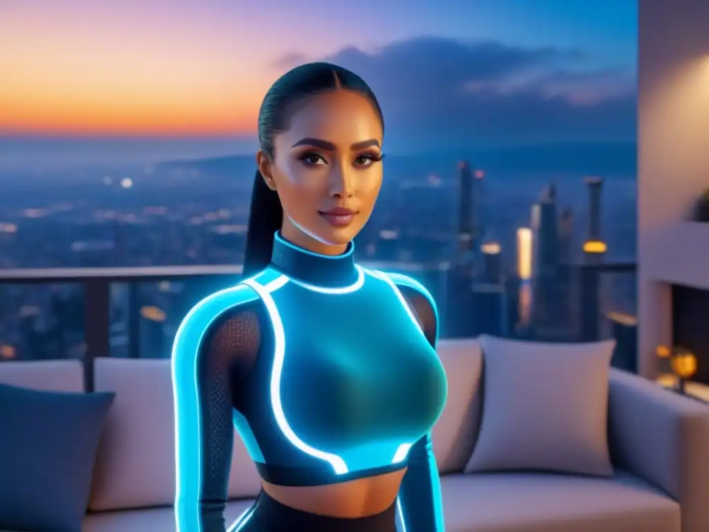 Interfaz futurista de chatbot en real estate virtual, clientes satisfechos Interfaz futurista de chatbot en entorno inmobiliario virtual, mejora experiencia cliente