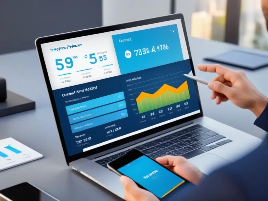 Interfaz futurista para valuación inmobiliaria en tiempo real Una interfaz futurista para la herramienta de valoración de propiedades en tiempo real, con gráficos detallados y colores sofisticados