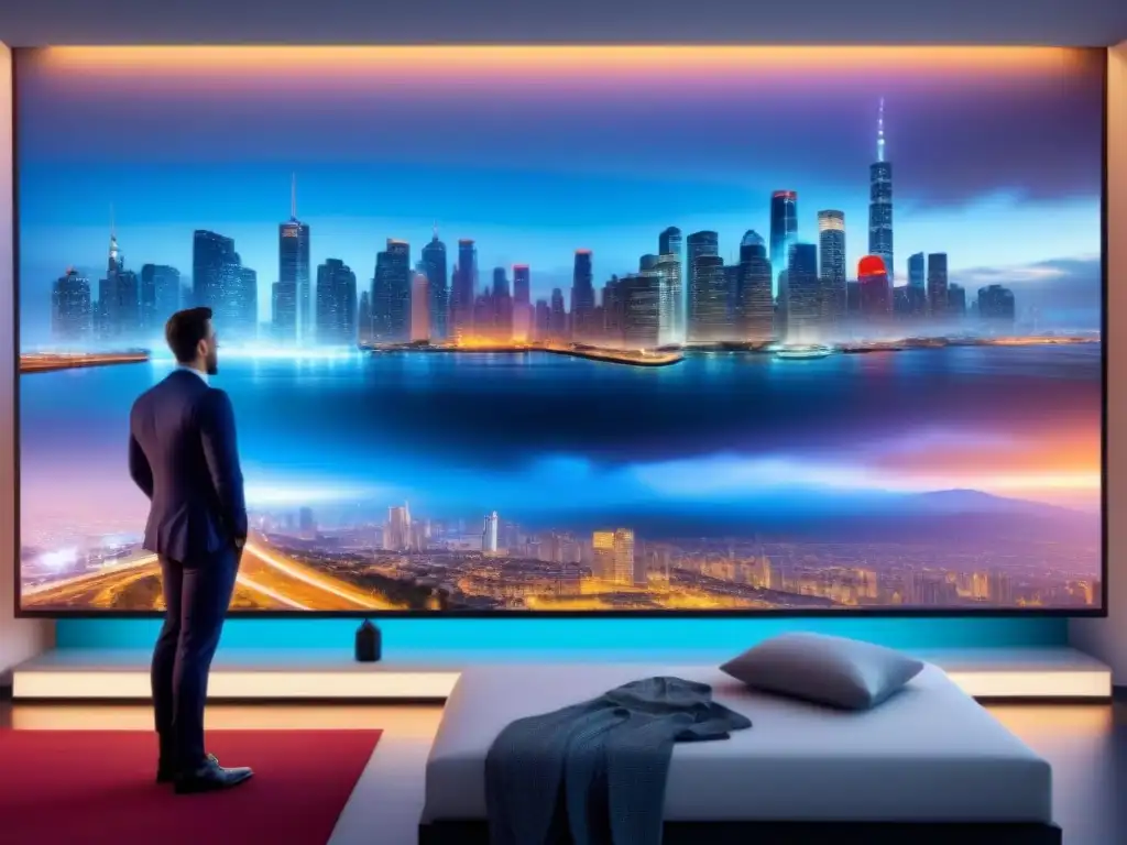 Interfaz futurista de valoración inmobiliaria con gráficos y datos Interfaz futurista personalización informes valoración propiedades con gráficos sobre ciudad sofisticada al atardecer