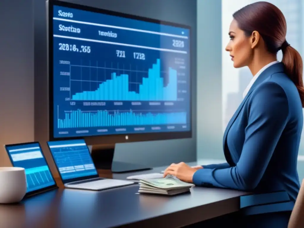 Interfaz IA detecta blanqueo de dinero en bienes raíces de lujo Interfaz de inteligencia artificial analizando transacciones financieras en tiempo real en el mercado inmobiliario, detectando blanqueo de capitales