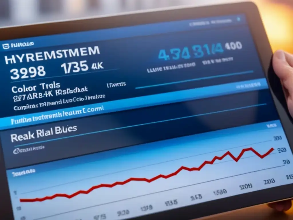 Plataforma de inversión inmobiliaria online: diseño moderno y profesional Interfaz moderna de plataforma de inversión inmobiliaria online con gráficos interactivos y diseño profesional en azules y metálicos