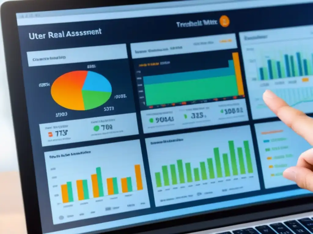 Panel de datos inmobiliarios: moderno y detallado Interfaz moderna y sofisticada de herramienta de valoración inmobiliaria con gráficos interactivos y colores vibrantes