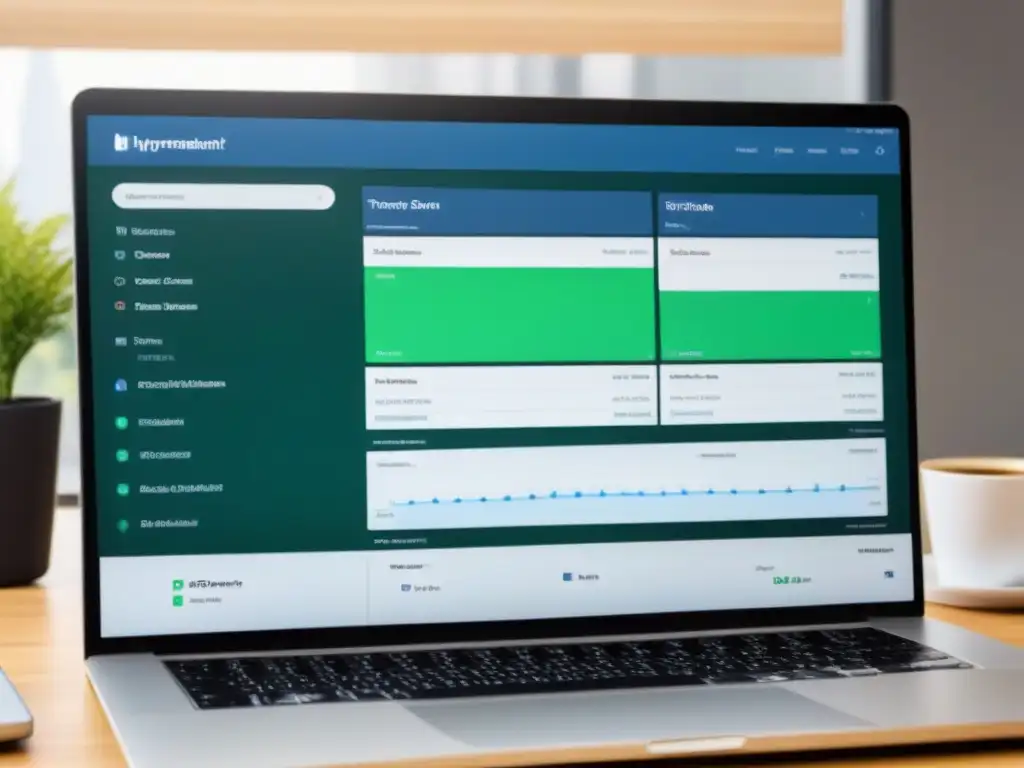 Software de Gestión de Proyectos Inmobiliarios: Eficiencia Profesional Interfaz de software para gestión de proyectos inmobiliarios avanzada, moderna y eficiente en tonos azules y verdes