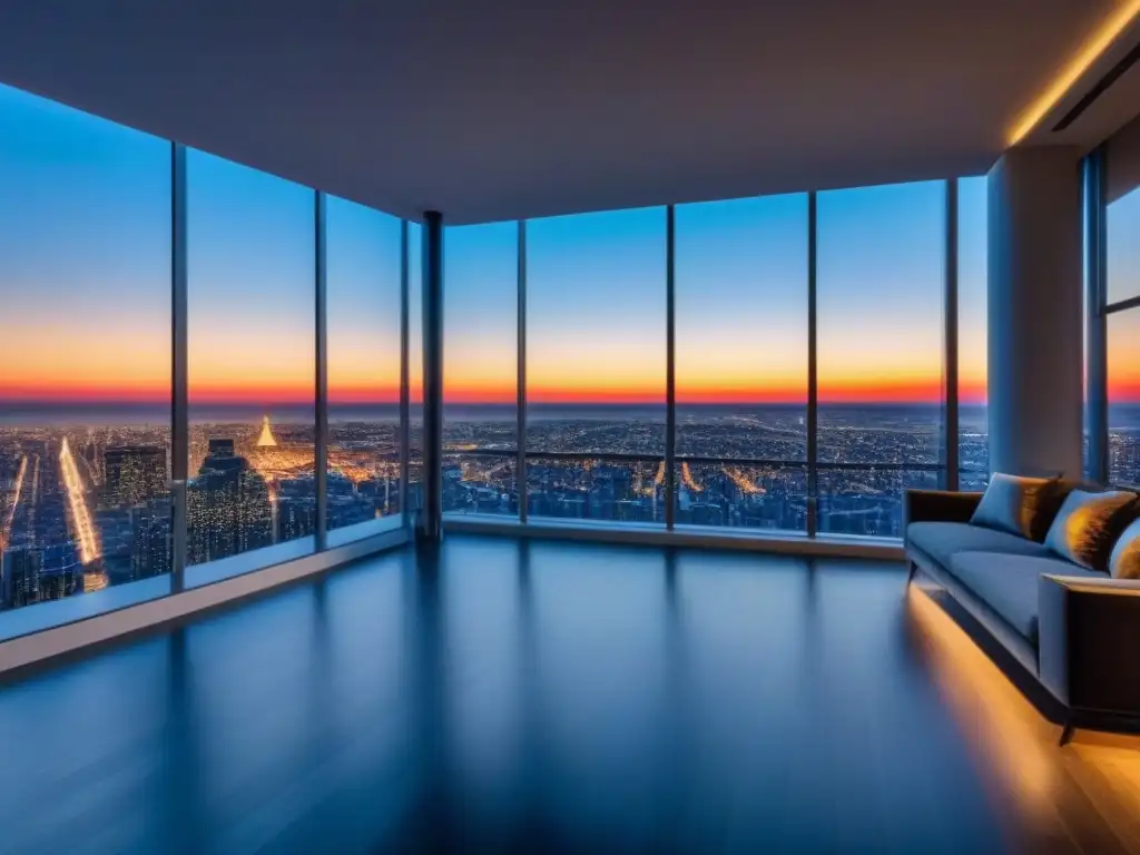 Penthouse de lujo con diseño contemporáneo y vista a la ciudad Interior lujoso de ático moderno con diseño contemporáneo y vistas a la ciudad