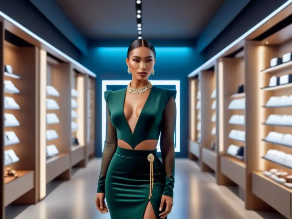 Tienda de lujo: exclusividad y sofisticación en productos Premium Interior lujoso con productos de alta gama y sofisticada iluminación, reflejando exclusividad para fidelización compradores lujo estrategias