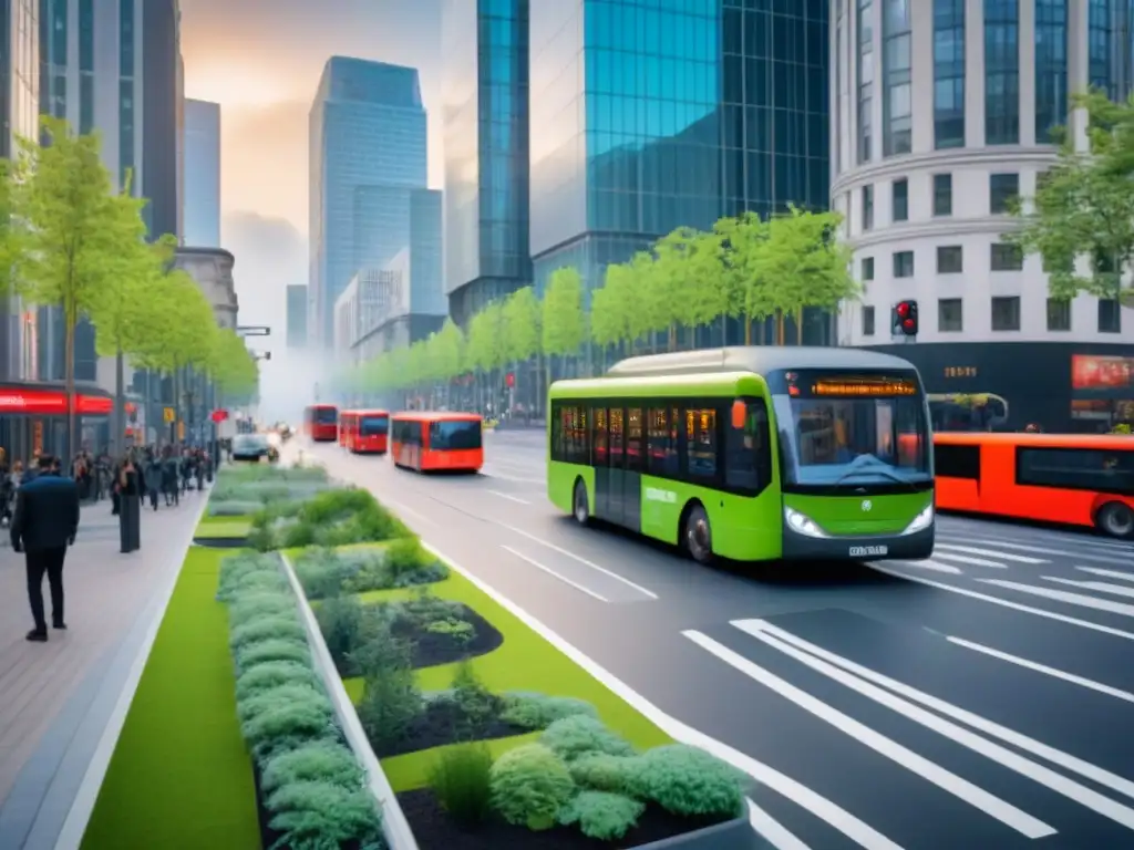 Intersección sostenible: movilidad urbana eco en una ciudad moderna Una intersección urbana con soluciones sostenibles de movilidad en armonía con la ciudad
