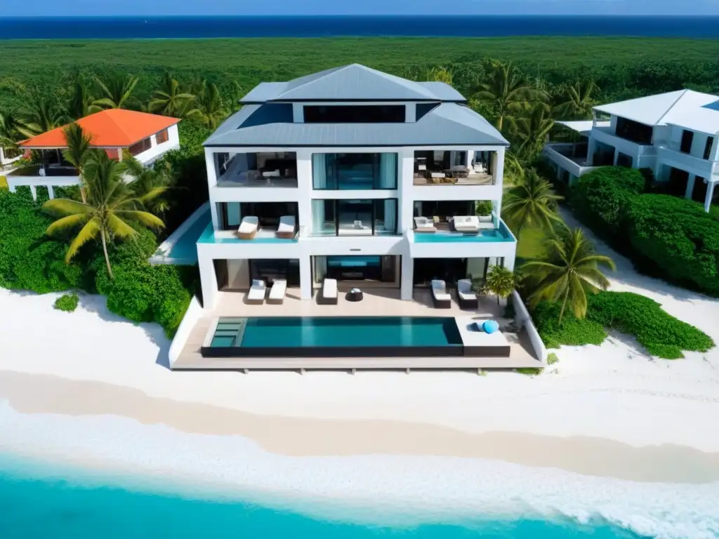 Propiedad de lujo en el Caribe: arquitectura moderna frente al mar Inversión en bienes raíces Caribe: lujosa propiedad frente a la playa con diseño moderno y piscina infinita privada