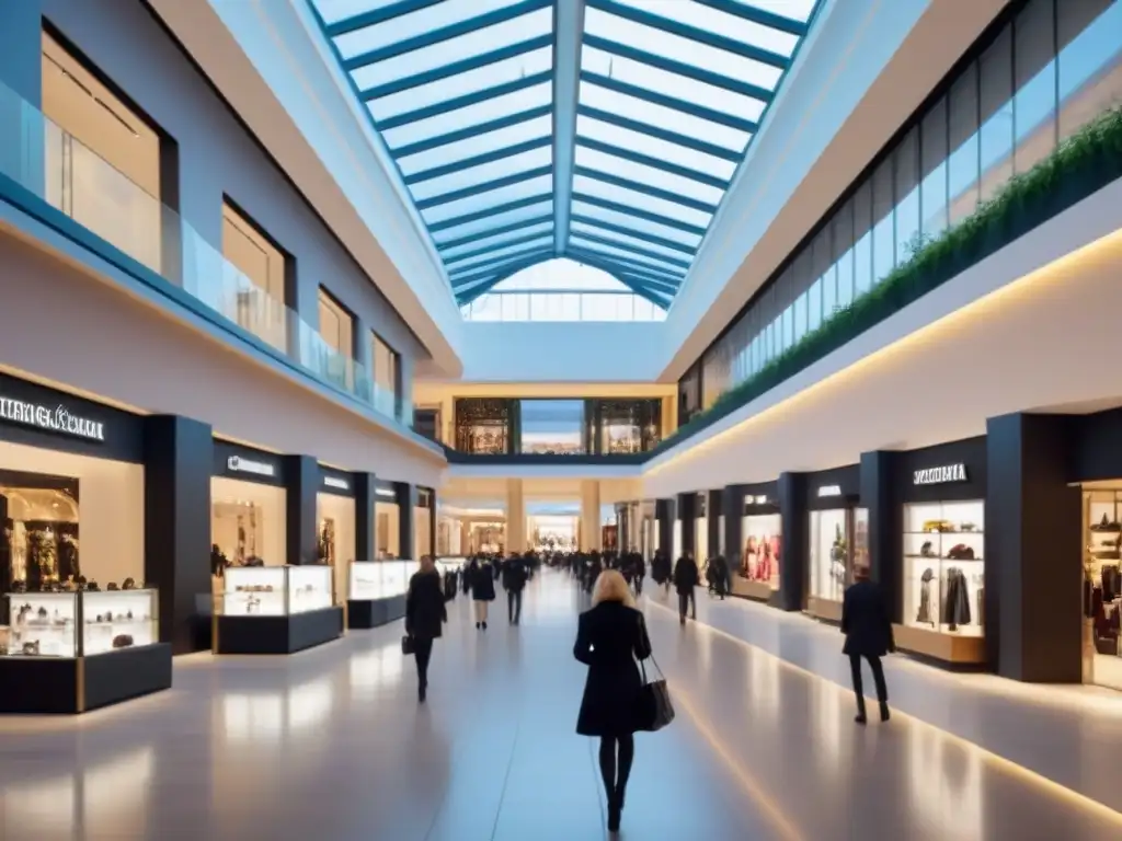 Centro comercial de lujo con marcas exclusivas y ambiente sofisticado Inversión en centros comerciales: Interior lujoso y moderno de un centro comercial con marcas exclusivas y ambiente sofisticado