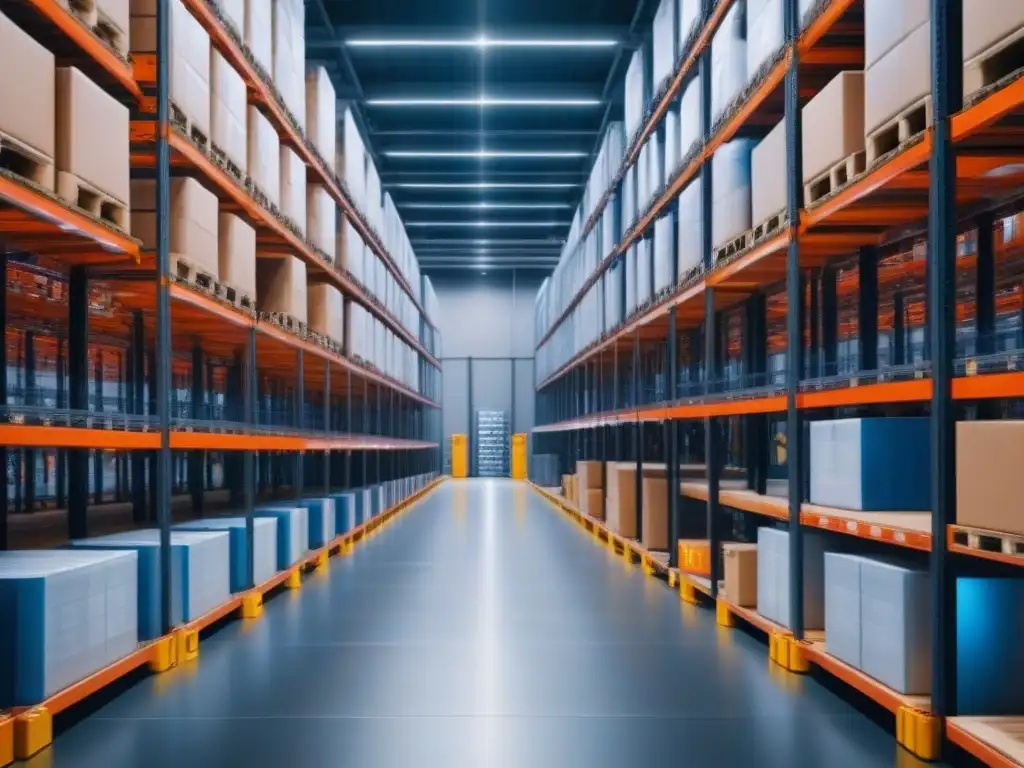 Almacén automatizado de alta tecnología para logística eCommerce: innovación y eficiencia en 8k Inversión en centros logísticos eCommerce: Almacén automatizado de alta tecnología, eficiente y futurista