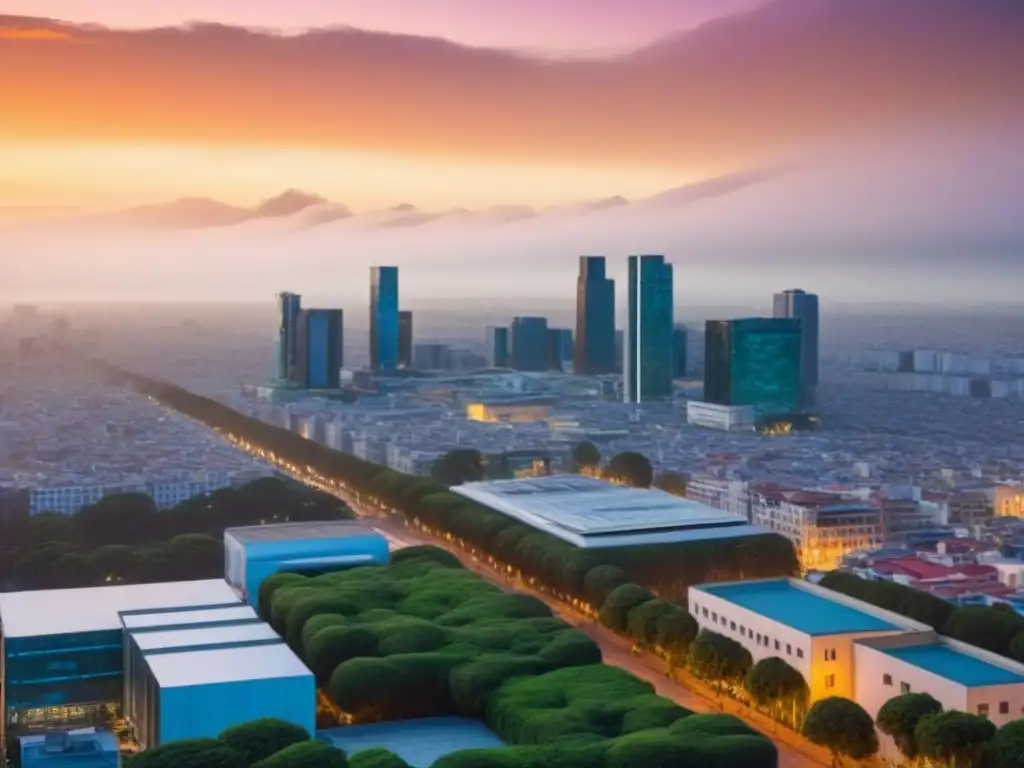 Horizonte vibrante de la Ciudad de México al atardecer Inversión extranjera en el mercado inmobiliario de México: atardecer vibrante de la Ciudad de México con rascacielos modernos y parques urbanos