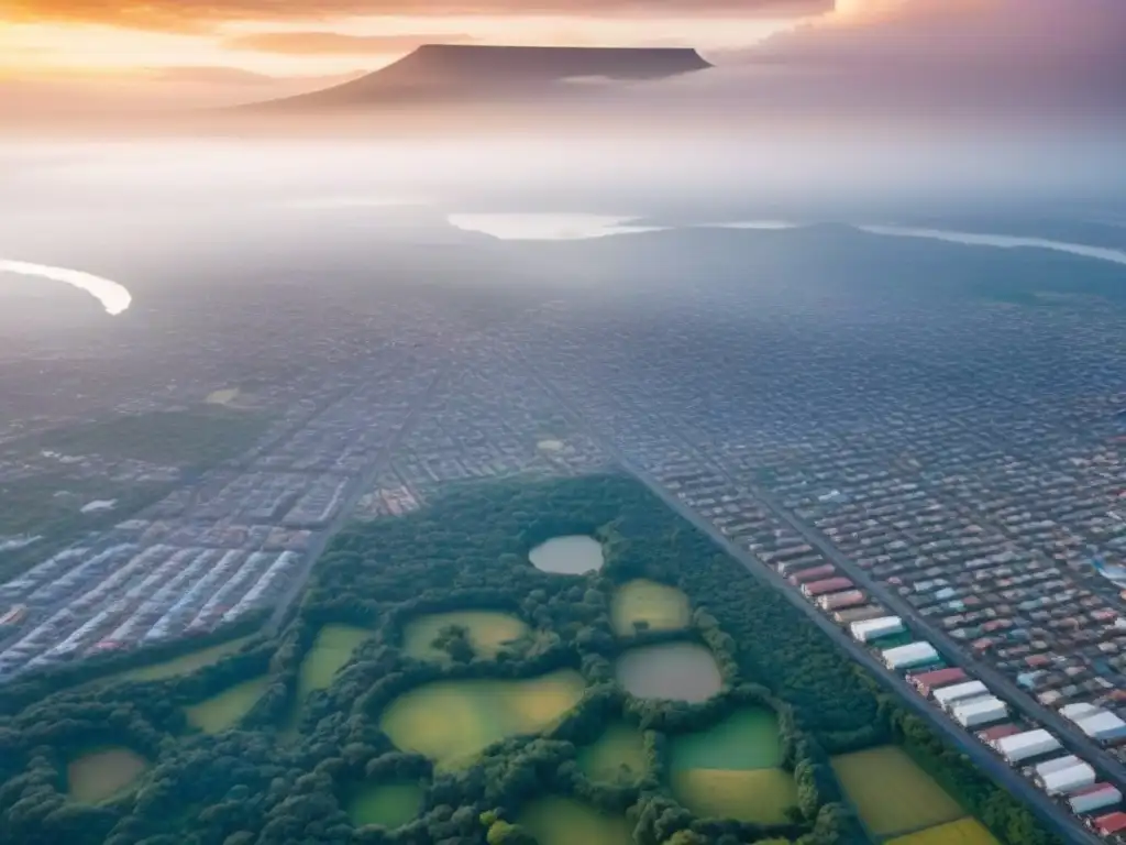 Managua, Nicaragua: skyline moderno y colonial junto al lago Inversión inmobiliaria en Nicaragua: Vista aérea de Managua, con rascacielos modernos y arquitectura colonial, reflejando el lago al atardecer