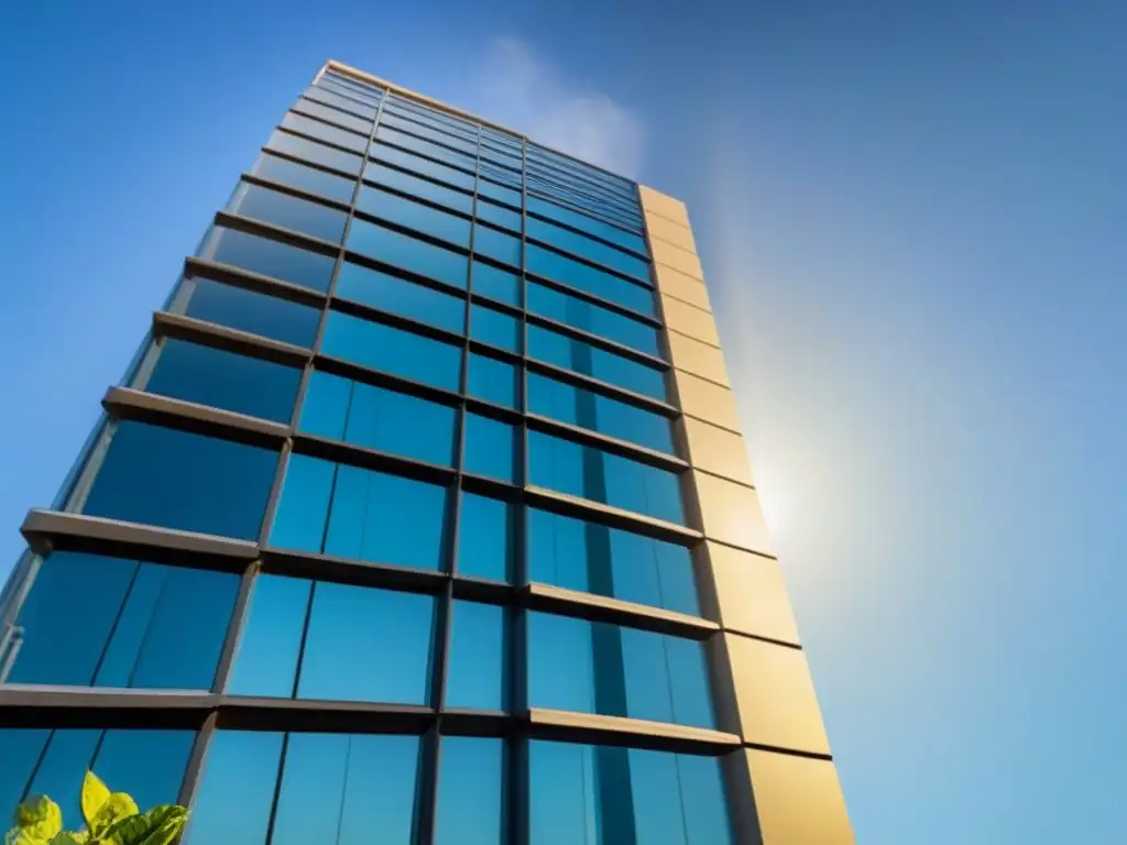 Edificio moderno en 8k: lujo y prosperidad inmobiliaria Inversión inmobiliaria: edificio moderno rodeado de vegetación, terraza con personas y cielo azul