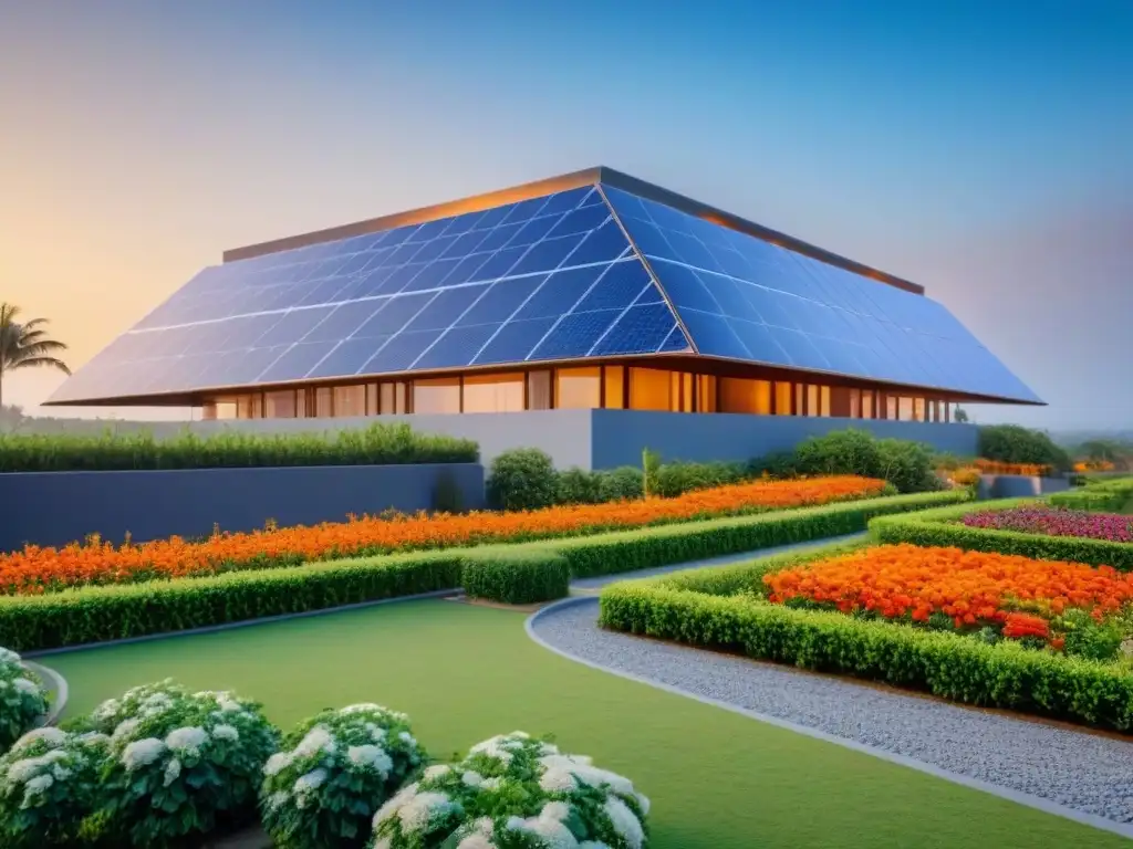 Desarrollo inmobiliario futurista en El Salvador: arquitectura sostenible y moderna en 8k Inversión inmobiliaria en El Salvador: Edificio moderno con paneles solares, rodeado de naturaleza exuberante y cielo azul claro