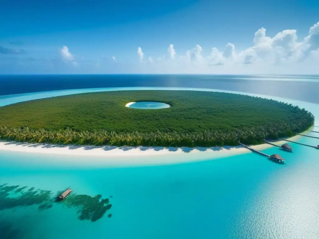 Paraíso tropical en Belice: villas de lujo frente al mar Inversión inmobiliaria en Belice: Espectacular vista aérea de aguas turquesas y exuberante isla tropical con villas de lujo y arrecife coralino