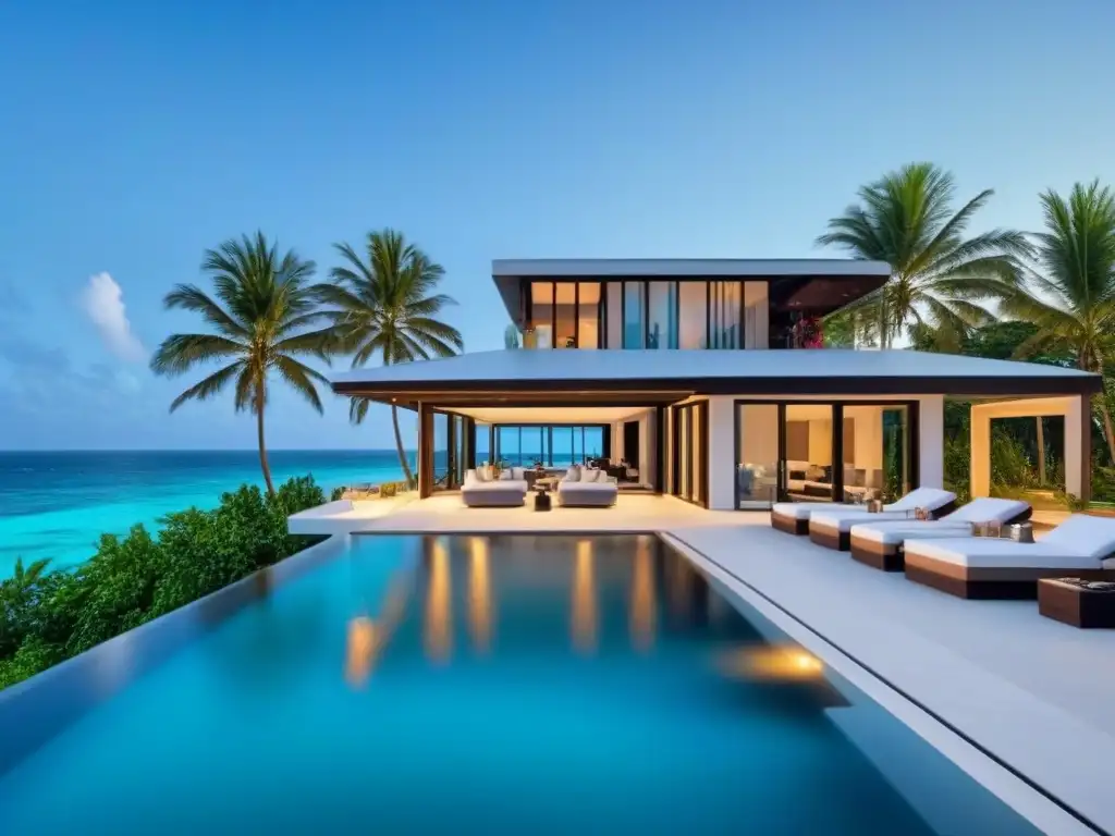 Propiedad de lujo en el Caribe con piscina infinita privada Inversión inmobiliaria Caribe extranjera: Elegante propiedad frente al mar con piscina infinita privada y diseño arquitectónico moderno en el Caribe