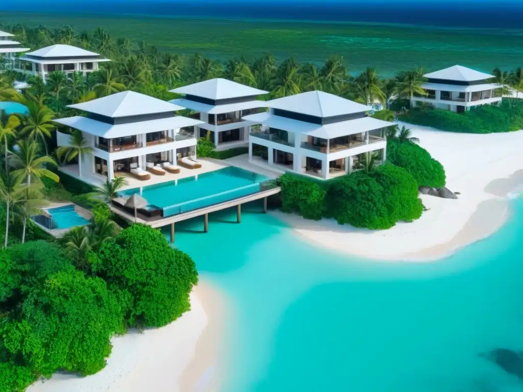 Paraíso caribeño: resort de lujo frente al mar Inversión inmobiliaria Caribe extranjera: lujoso resort frente al mar con aguas turquesas y playa de arena blanca