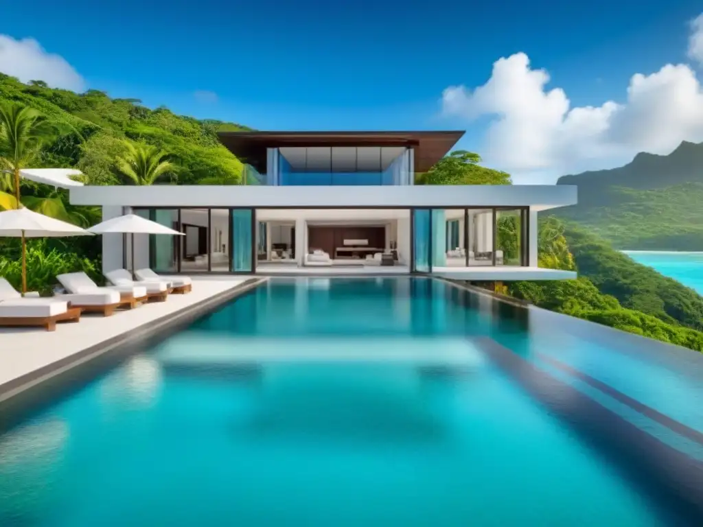 Resort de lujo en el Caribe: inversión exclusiva Inversión inmobiliaria Caribe extranjera: Resort de lujo frente al mar, arquitectura moderna, piscinas infinitas y exuberante paisajismo tropical