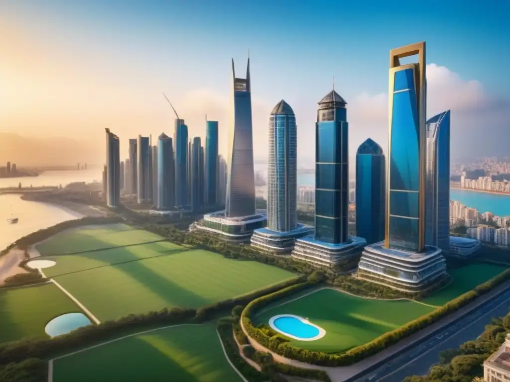 Inversión inmobiliaria internacional estrategia retiro: Portafolio diverso de propiedades de lujo en distintos escenarios, bañadas por luz dorada