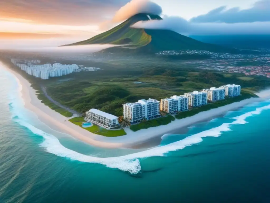 Costa de Ecuador: Propiedades de lujo frente al mar Inversión inmobiliaria en Ecuador: lujosas propiedades frente al mar con diseño moderno y vista al Pacífico al atardecer
