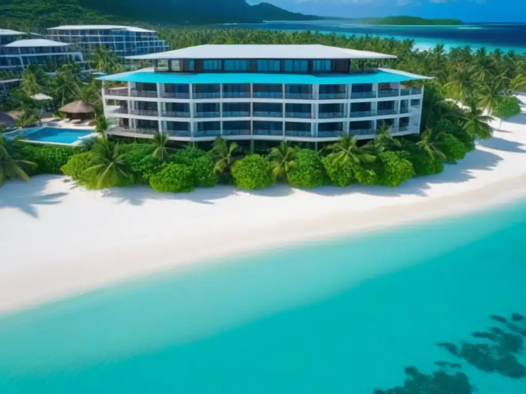 Inversión inmobiliaria en el paraíso caribeño: lujo y belleza Inversión inmobiliaria en el Caribe: lujoso resort frente a la playa con aguas turquesas, playas de arena blanca y palmeras verdes
