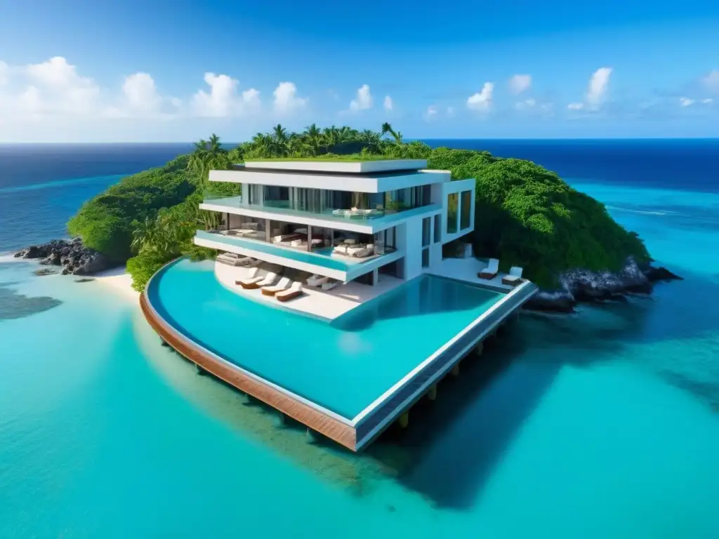 Esplendor caribeño: lujosa torre entre exuberante naturaleza y mar turquesa Inversión inmobiliaria en Sudamérica: Moderno rascacielos de lujo entre exuberante vegetación y aguas turquesas del Caribe