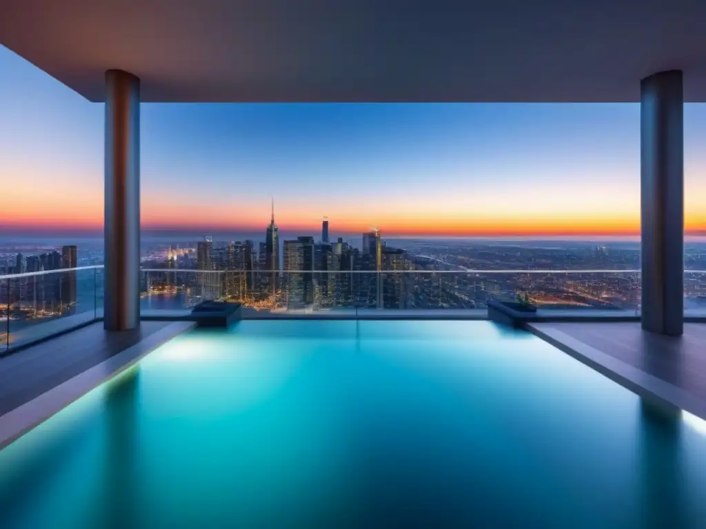 Condominio de lujo: arquitectura moderna con piscina infinita en la azotea y vistas a la ciudad Inversión inmobiliaria segura en condominio moderno con piscina infinita en la azotea y vista panorámica de la ciudad
