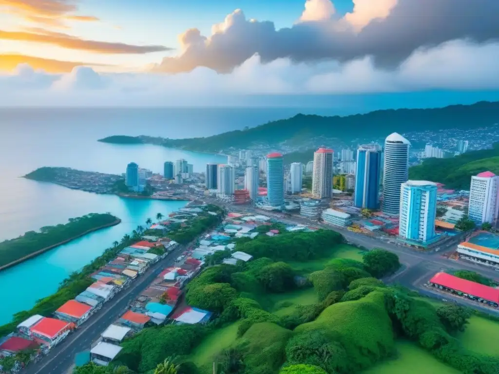 Arquitectura única en Port of Spain, Trinidad: inversión en el Caribe Inversión inmobiliaria en Trinidad y Tobago: Ciudad de Puerto España, mezcla de arquitectura moderna e histórica bajo cielo azul