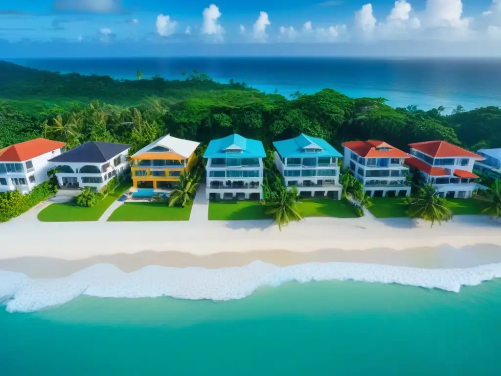 Villas de lujo en Trinidad y Tobago: vistas aéreas de ensueño Inversión inmobiliaria en Trinidad y Tobago: lujosas villas frente al mar con piscinas infinity y aguas turquesas cristalinas