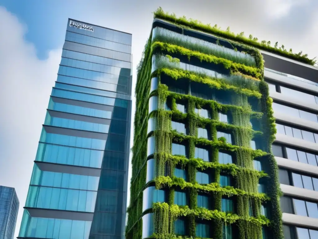 Edificio sustentable: arquitectura moderna con jardines verticales Inversión responsable fondos inmobiliarios: Edificio moderno con jardines verticales verdes integrados al diseño