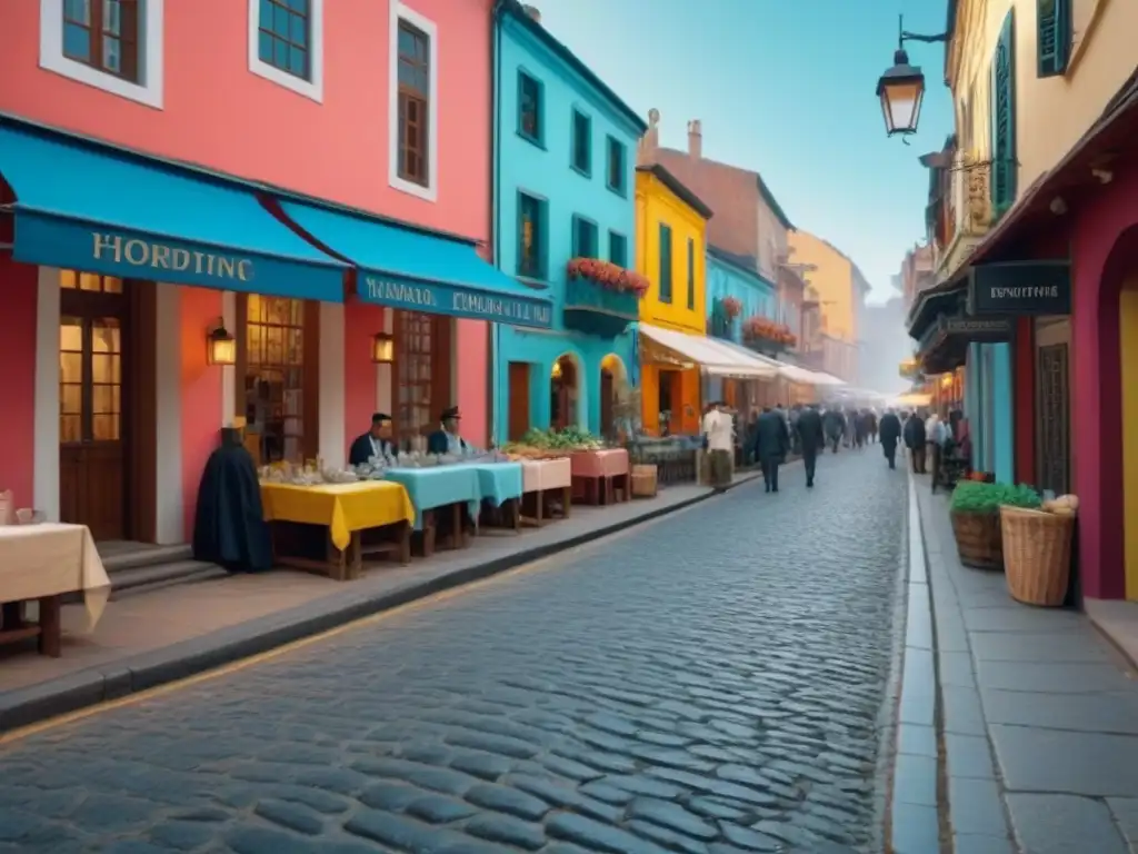 Arquitectura histórica y vida moderna en un vibrante distrito Inversión en zonas históricas: Calles empedradas, arquitectura colorida y turistas maravillados en un distrito histórico vibrante