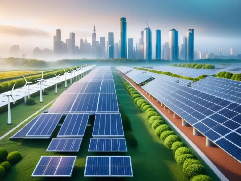 Metrópolis sostenible: infraestructura verde integrada en la ciudad Inversiones en infraestructura verde: Una ciudad moderna con elementos sostenibles integrados en su paisaje urbano