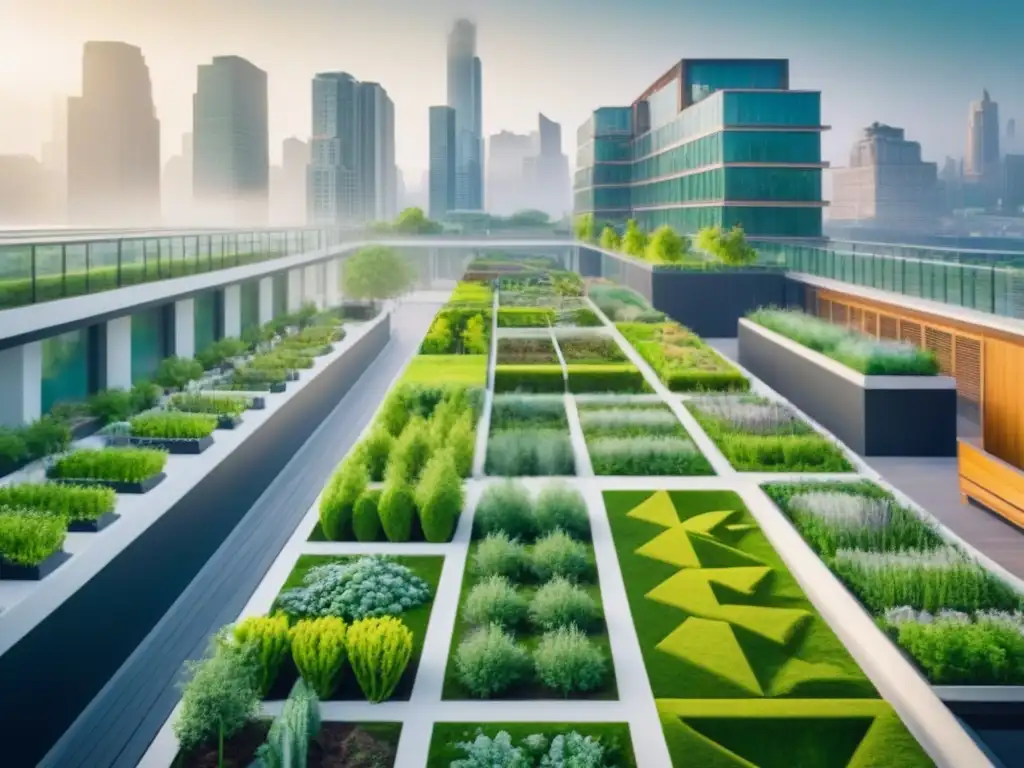 Metrópolis verde: arquitectura moderna y espacios naturales integrados Inversiones infraestructura verde impacto social: Ciudad moderna con jardines en azoteas, espacios verdes integrados y comunidad diversa disfrutando de beneficios urbanos sostenibles