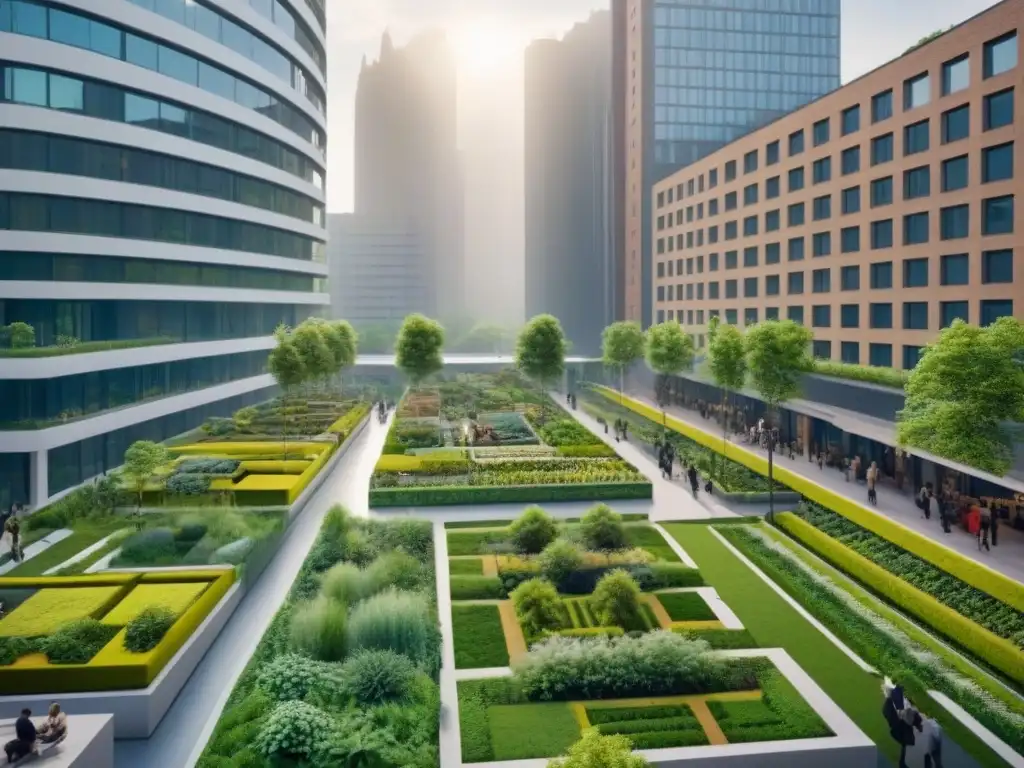 Arquitectura verde: integración urbana y naturaleza en armonía Inversiones en infraestructura verde potencian impacto social en ilustración urbana vibrante