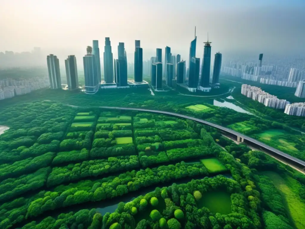Armonía urbana: rascacielos y naturaleza Inversiones inmobiliarias cerca áreas verdes: Integración armónica de rascacielos modernos y espacios verdes en bulliciosa ciudad