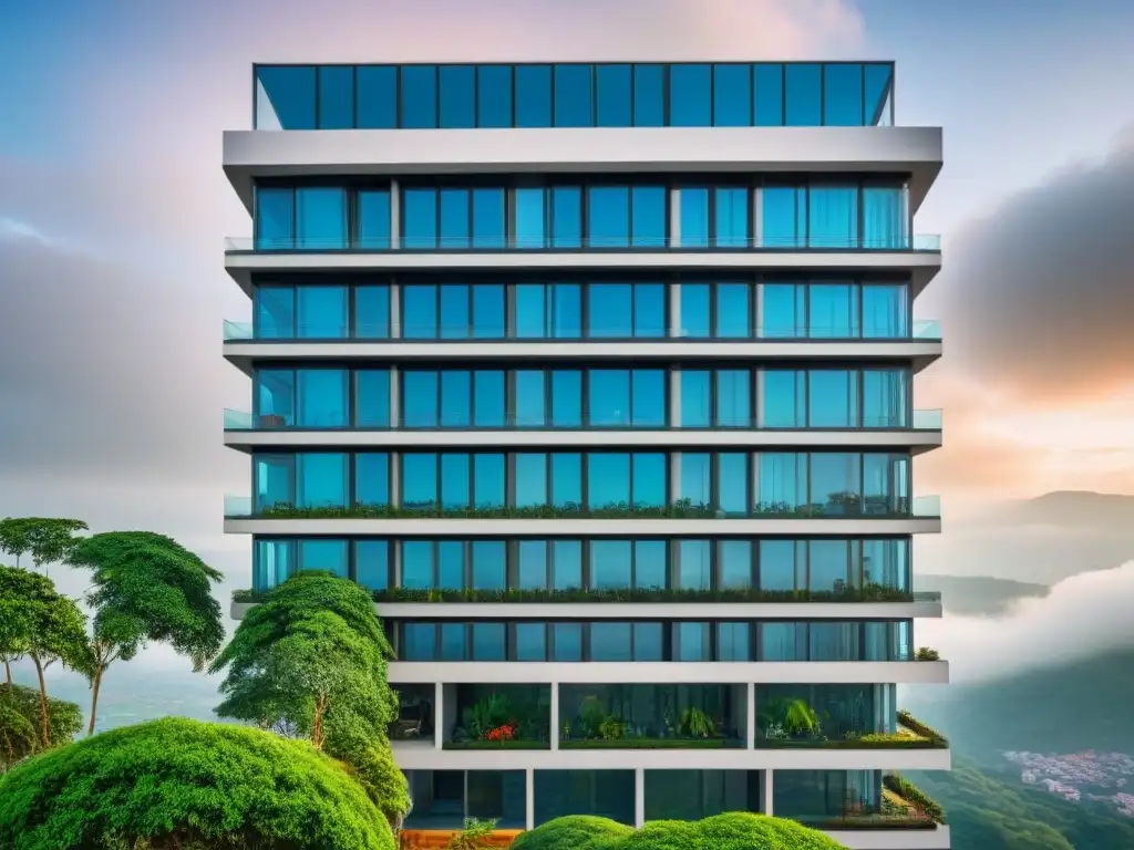 Edificio vanguardista en El Salvador: símbolo de crecimiento urbano Inversiones inmobiliarias en El Salvador: Edificio moderno con diseño innovador y terraza en la azotea, reflejando crecimiento y progreso