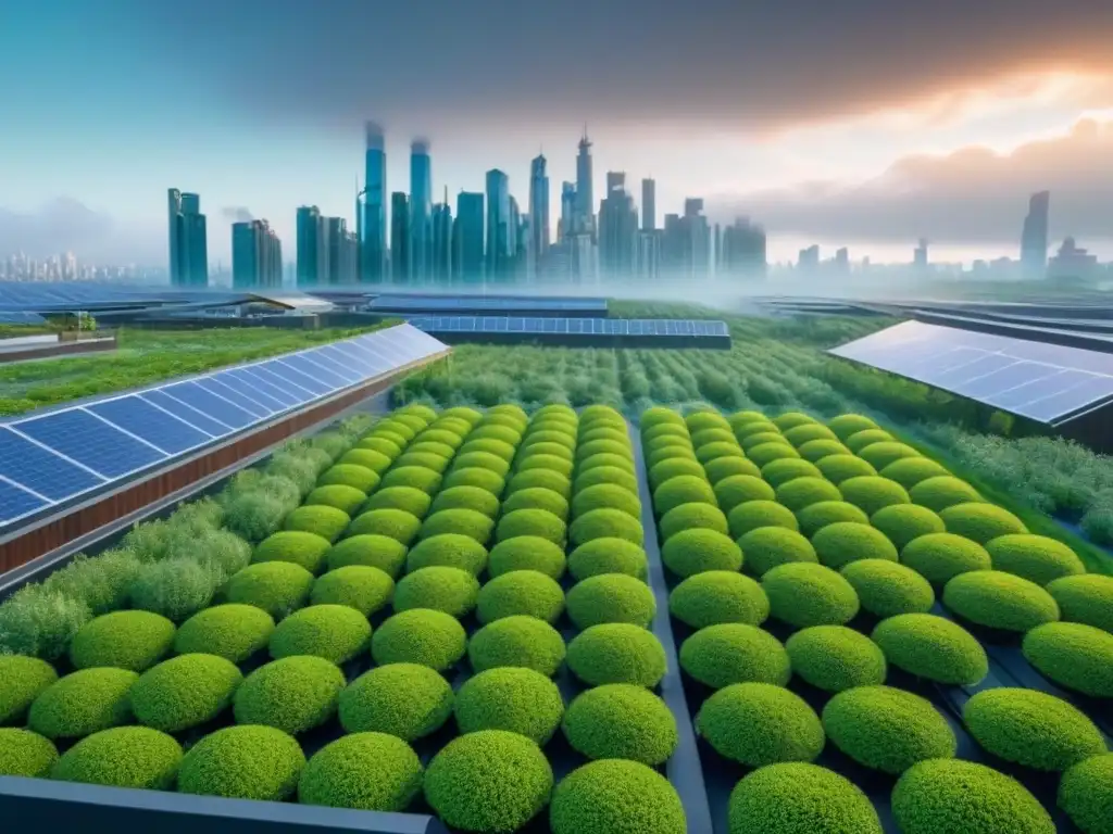 Horizonte urbano sostenible: armonía entre inversión inmobiliaria y responsabilidad ambiental Inversiones inmobiliarias con responsabilidad ambiental: Ciudad moderna con edificios verdes integrados en el paisaje urbano