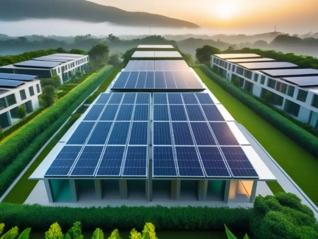 Complejo eco-sostenible: arquitectura verde en armonía con la naturaleza Inversiones inmobiliarias sostenibles rentables: Complejo verde moderno y sostenible con paneles solares y sistema de reciclaje de agua