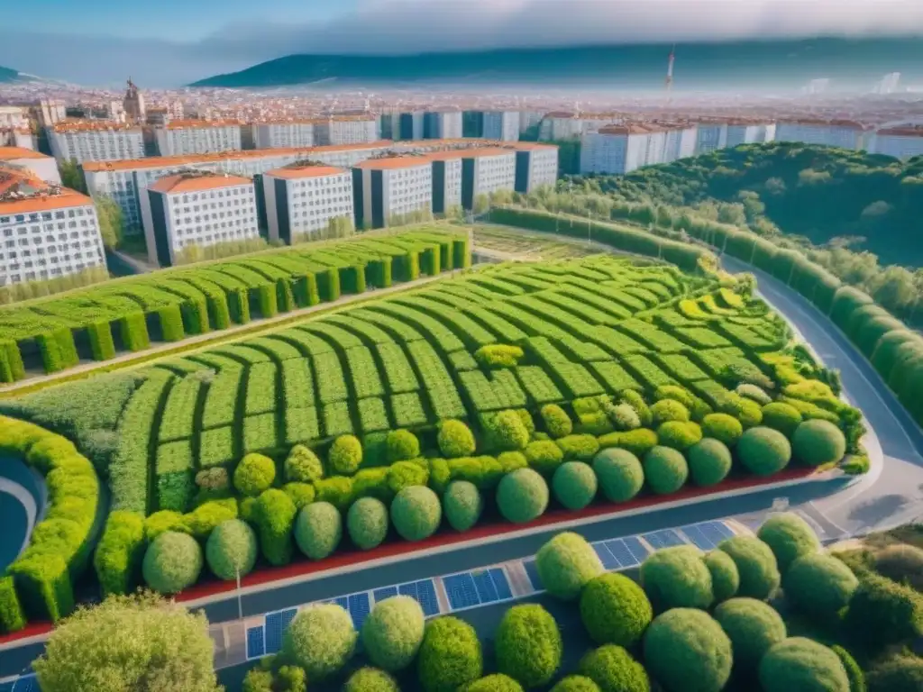 Desarrollo urbano sostenible en España: armonía entre modernidad y naturaleza Inversiones inmobiliarias sostenibles en España: Una vista aérea vibrante de un desarrollo urbano sostenible en armonía con la naturaleza