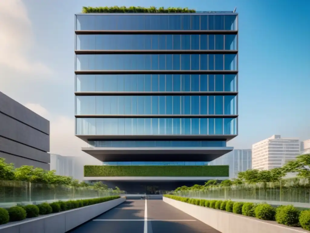 Edificio sustentable en CDMX: diseño moderno y verde en 8k Inversiones inmobiliarias sustentables en México: Edificio moderno con tecnología verde, rodeado de naturaleza y ciclistas