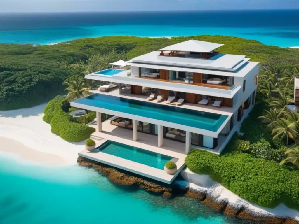Propiedad de lujo frente al mar en destino turístico en México Inversiones inmobiliarias en zonas turísticas de México: Una villa de lujo frente al mar con diseño moderno y piscina infinita