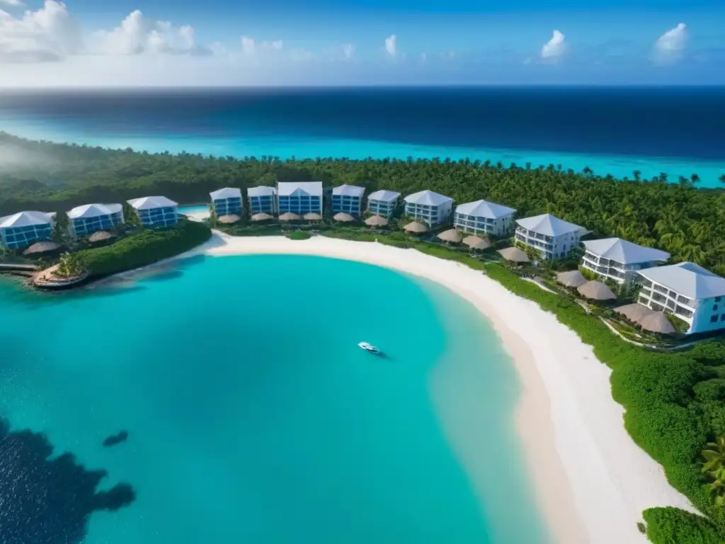 Resort de lujo en el Caribe: sofisticación y belleza natural Inversiones de lujo en el Caribe: Resort moderno y lujoso frente a la playa con infinity pools y exuberante paisajismo tropical